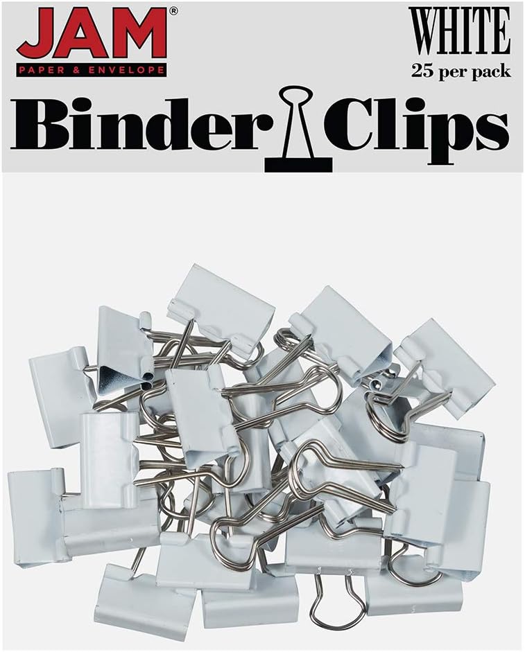 JAM Paper Colorful Binder Clips - Small - 3/4 Inch (19 mm) - White Binderclips - 25/Pack - Image 1